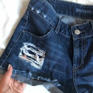 Guess High Rise Ripped Shorts